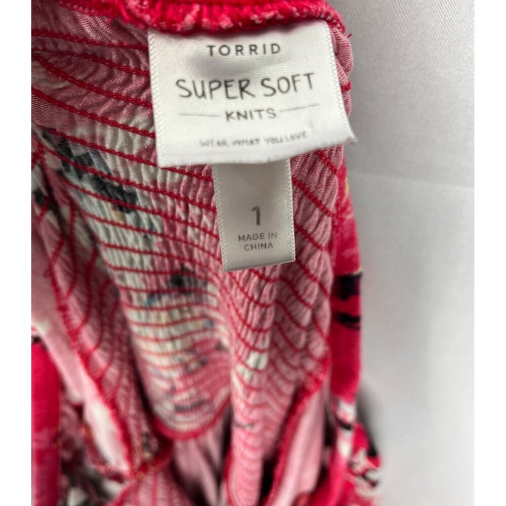 Floral Smocked Midi Dress Pockets Rayon Spandex Size 1 summer vacation - Picture 12 of 14